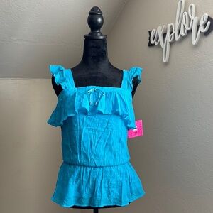Blue Ruffled Big Girls Top